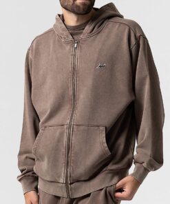 Alternative view of Castanza Zip Up Hoodie (Brown Vintage Wash)