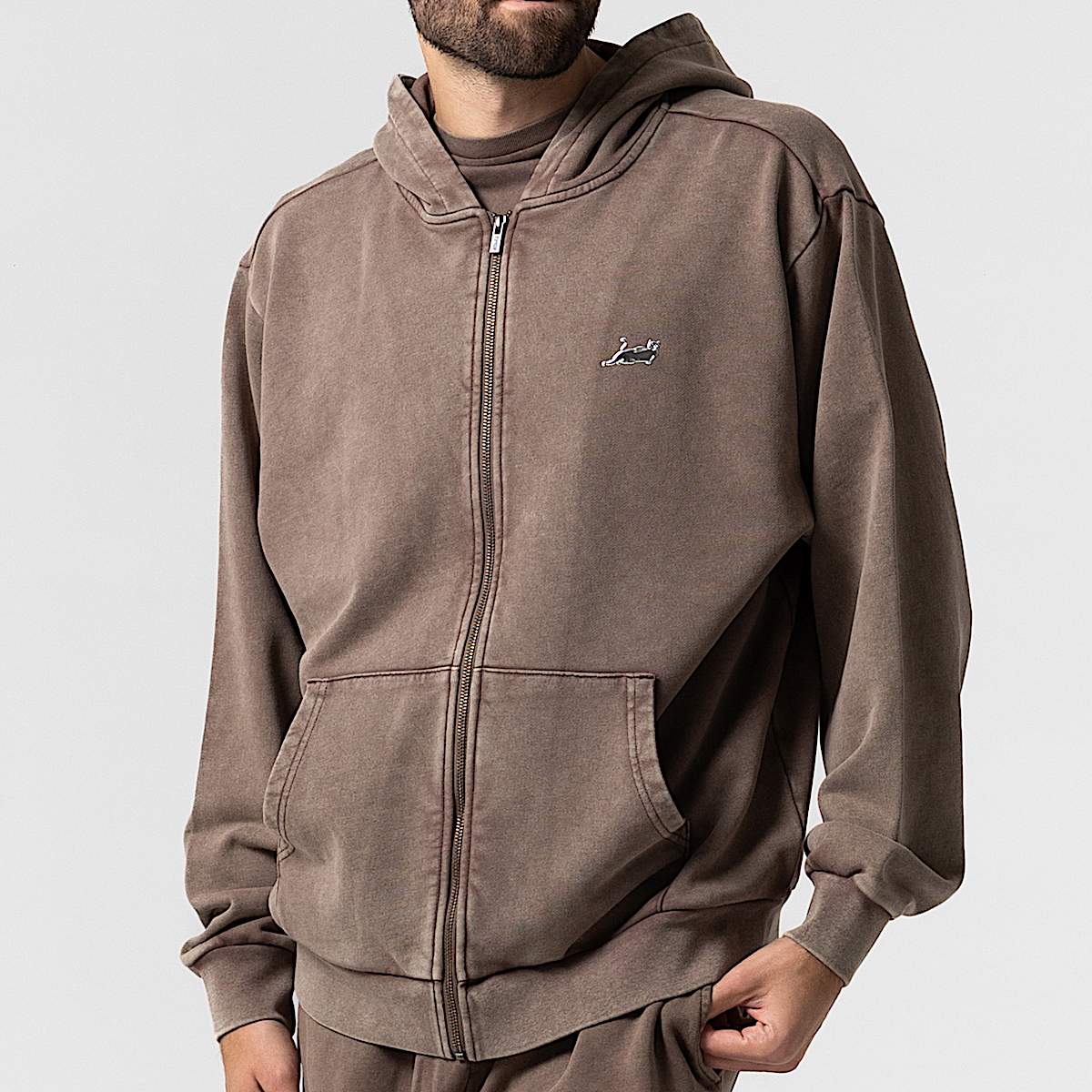 Castanza Zip Up Hoodie (Brown Vintage Wash) - Image 2