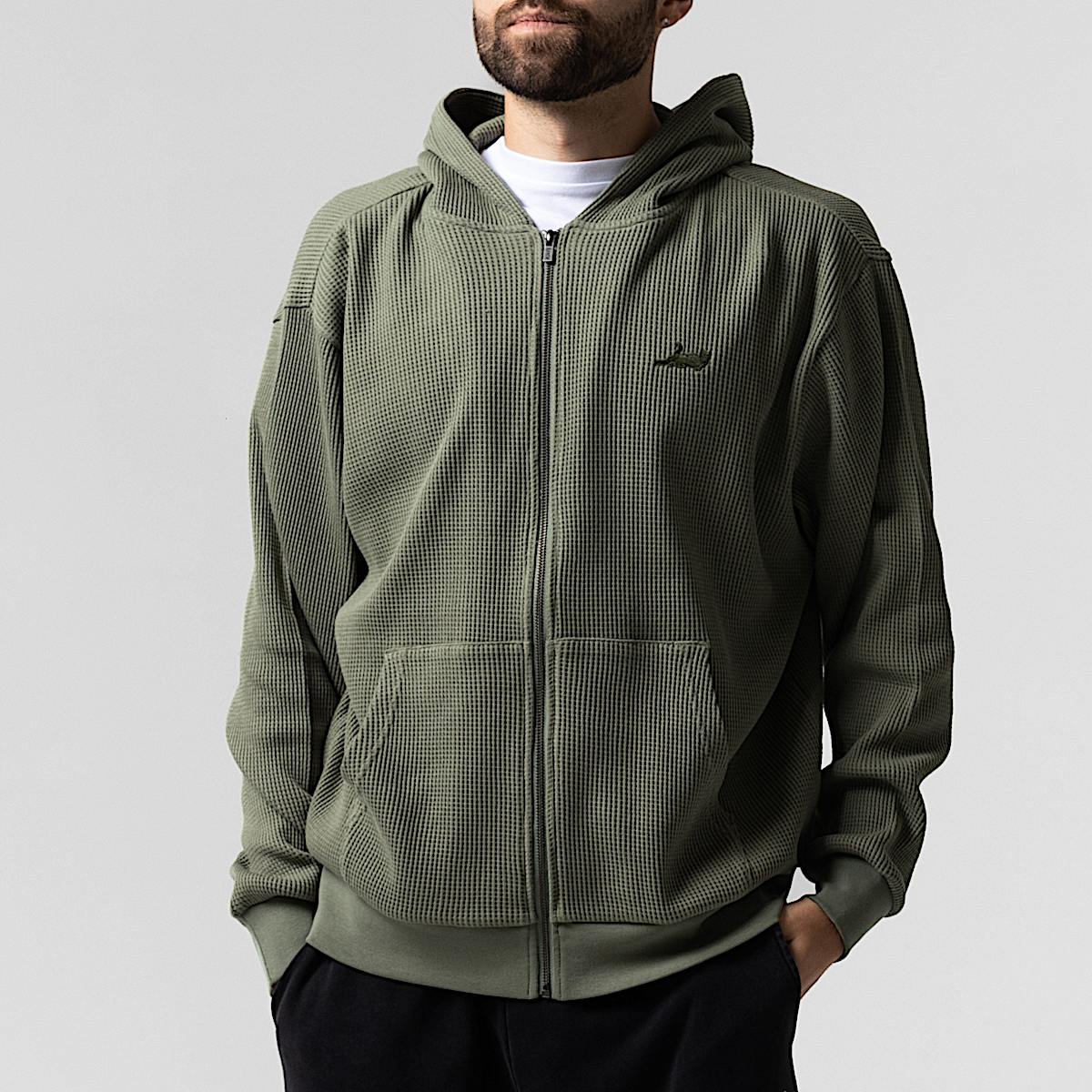 Castanza Waffle Knit Zip Up Hoodie (Olive) - Image 2