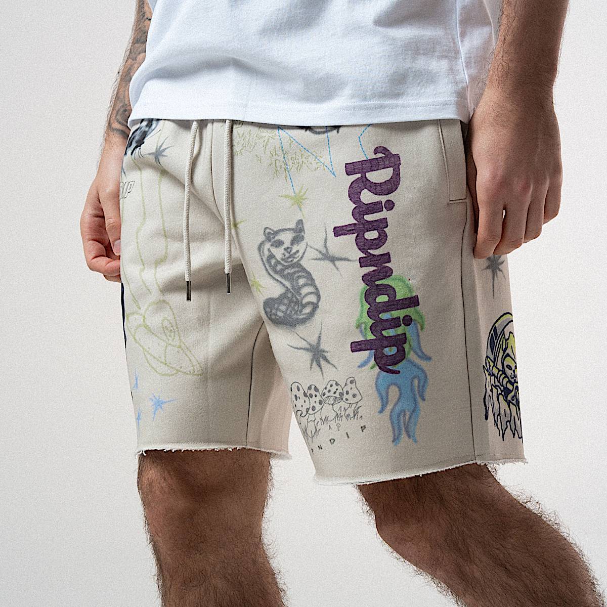 Goosebumps Raw Edge Sweat Shorts (Bone) - Image 2