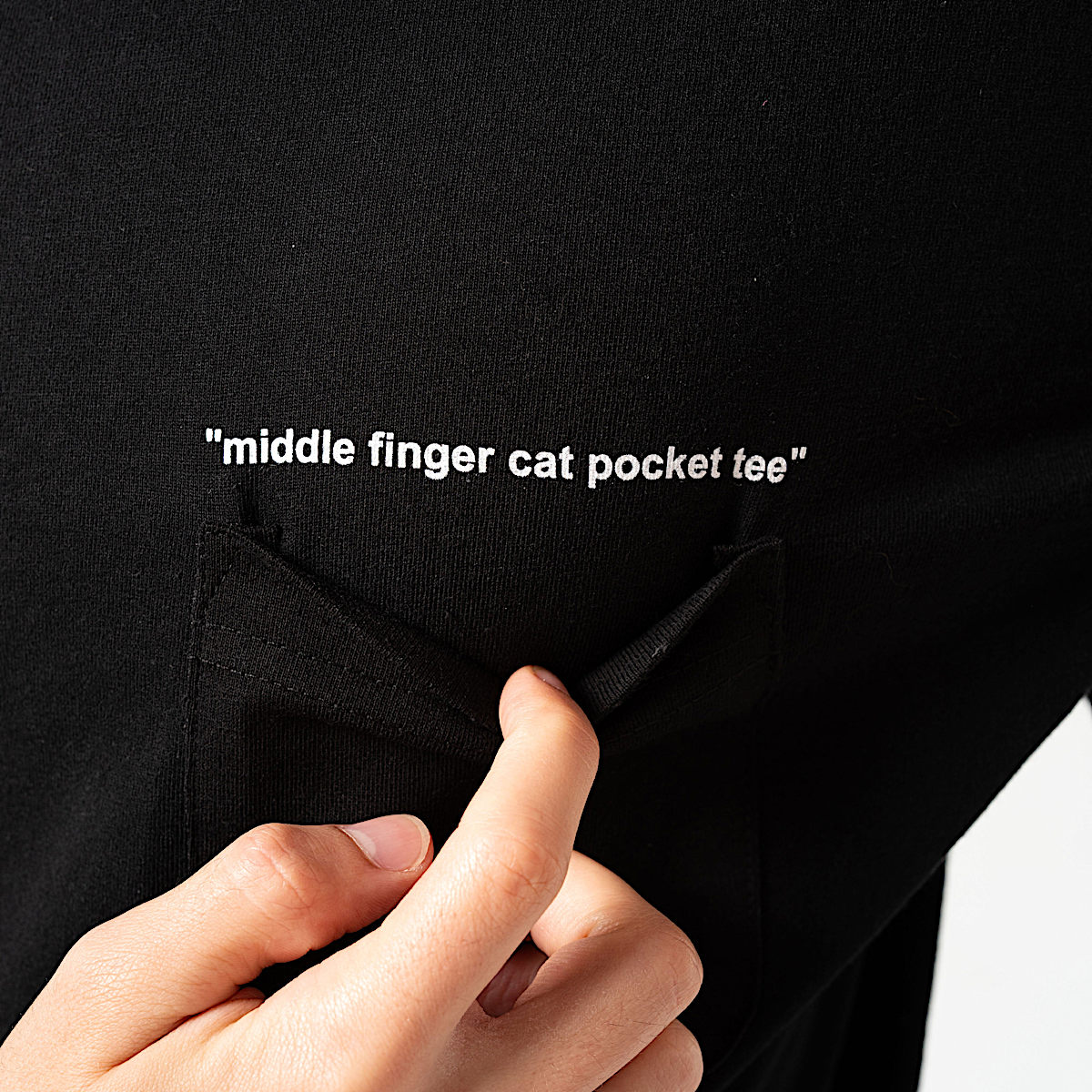 Middle Finger Cat Pocket Tee (Black) - Image 2
