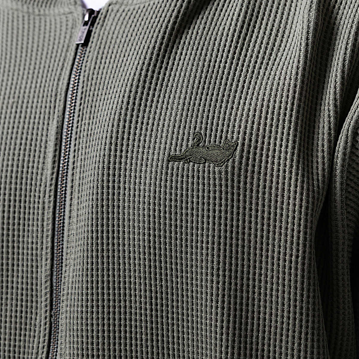 Castanza Waffle Knit Zip Up Hoodie (Olive) - Image 4