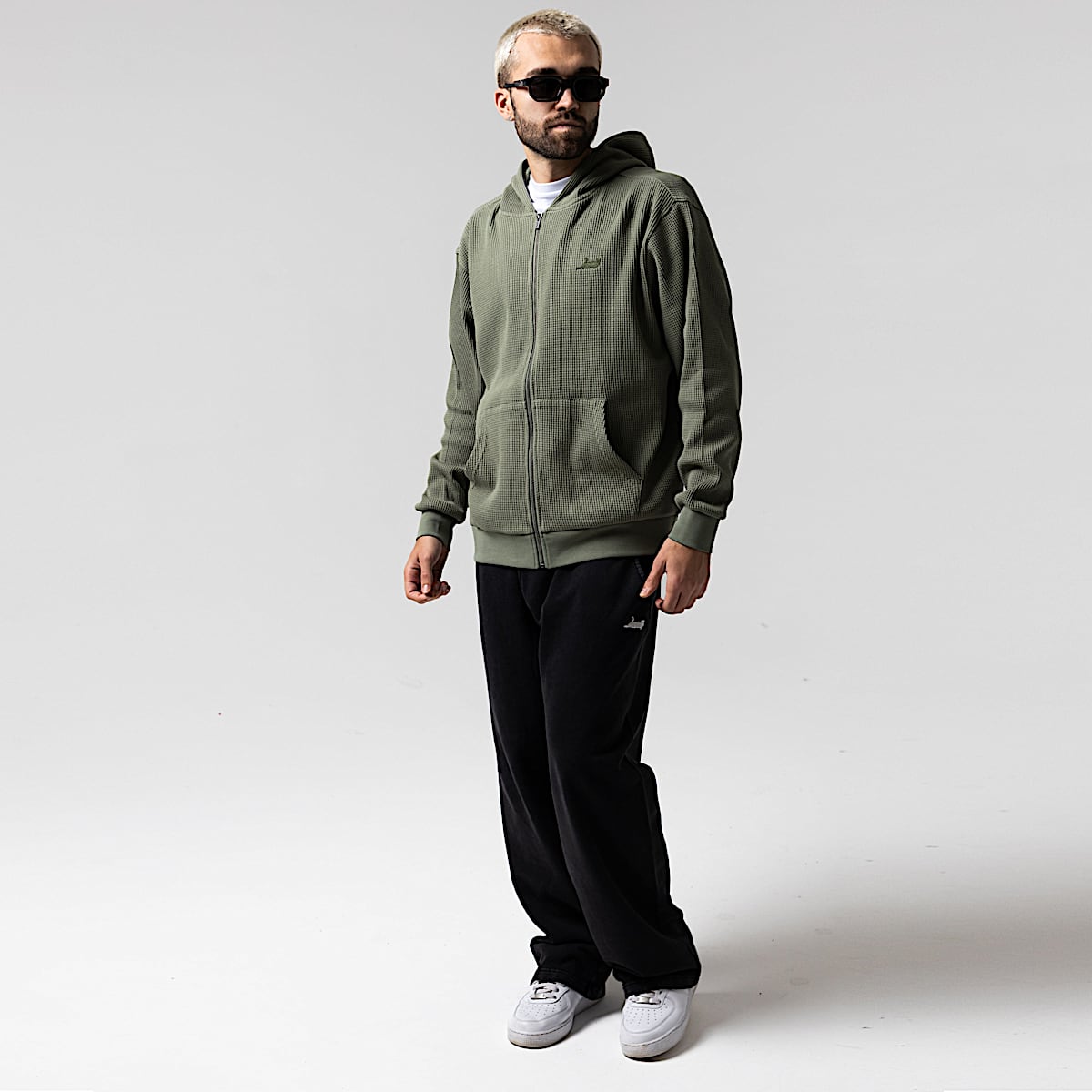 Castanza Waffle Knit Zip Up Hoodie (Olive) - Image 5