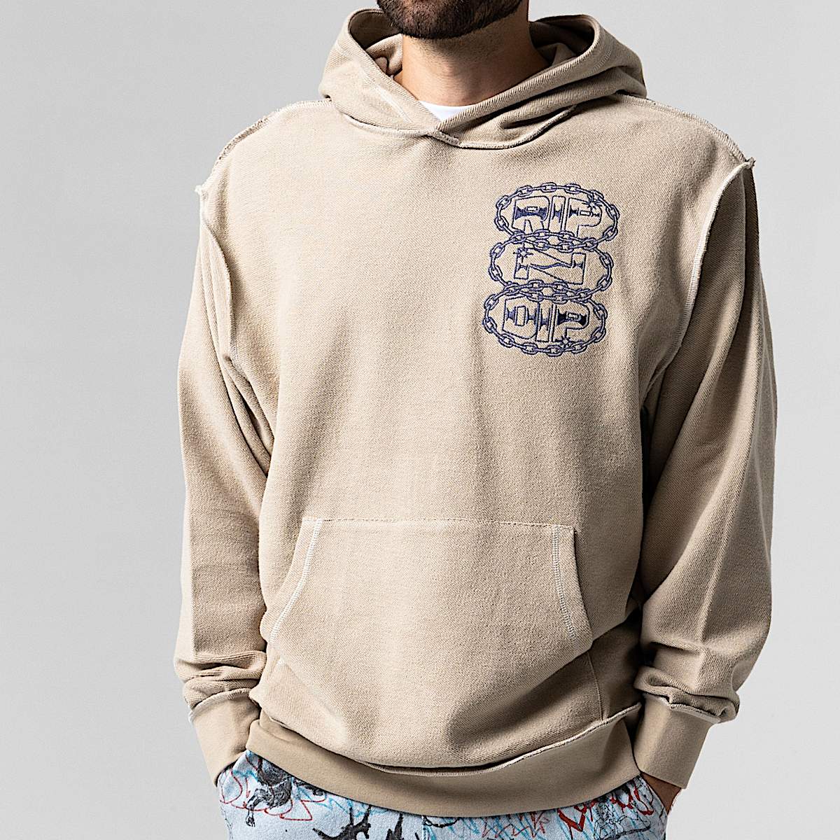Linked Up Reverse Stitched Hoodie (Khaki) - Image 6
