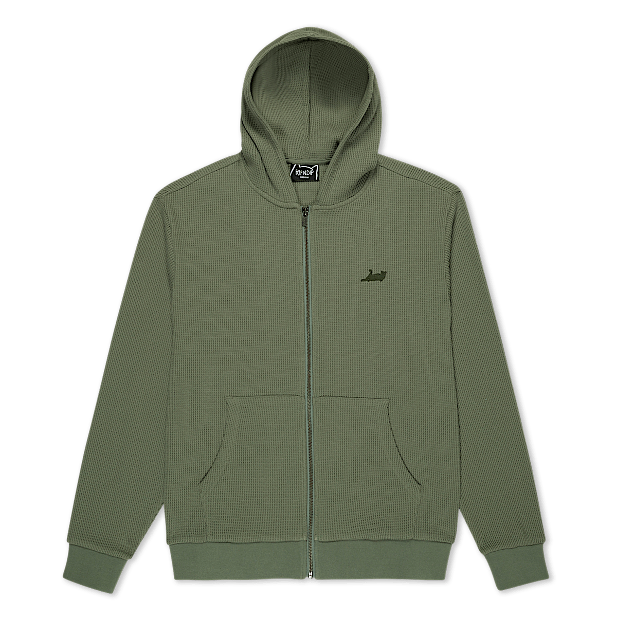 Castanza Waffle Knit Zip Up Hoodie (Olive)