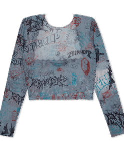 Marker Long Sleeve Mesh Crop Top (Charcoal)